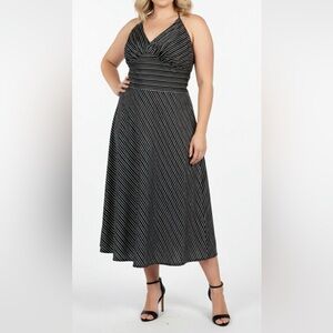 Black & White Striped Halter Midi Dress – Flowy & Flattering